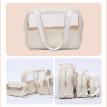 Bolsas de maquillaje transparente de PVC con mango con cremallera portátil